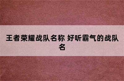 王者荣耀战队名称 好听霸气的战队名